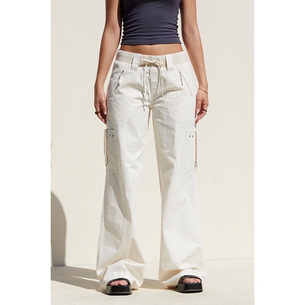 PacSun Baggy Cargo Pants S White Low Rise Wide Leg Parachute Utility Y2K